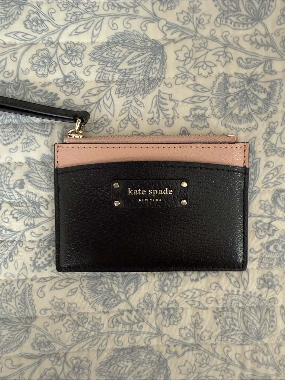 kate spade Black and Blush Pink Leather Card Wallet Wristlet